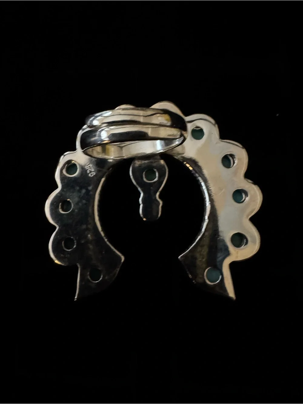 Turquoise Cluster Squash‎ Blossom statement, ring, - Sterling Silver